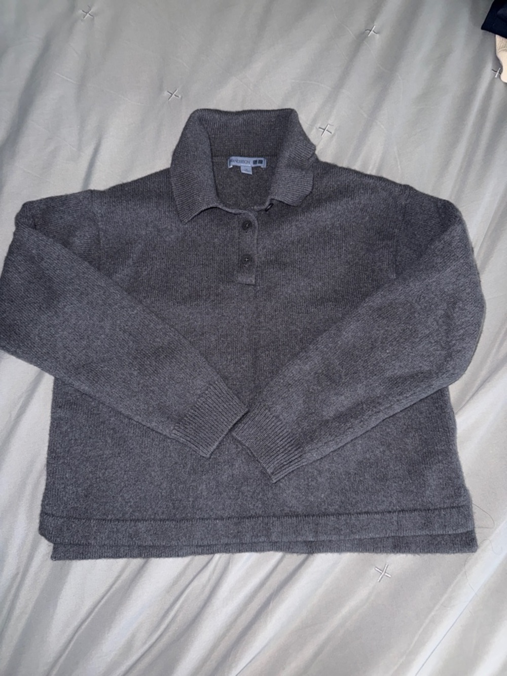JW ANDERSON Charcoal Crewneck Polo Sweater